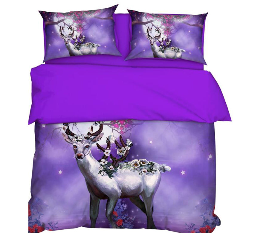 3D Flower Deer Purple 9918 Bed Pillowcases Quilt