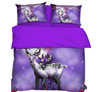 3D Flower Deer Purple 9918 Bed Pillowcases Quilt