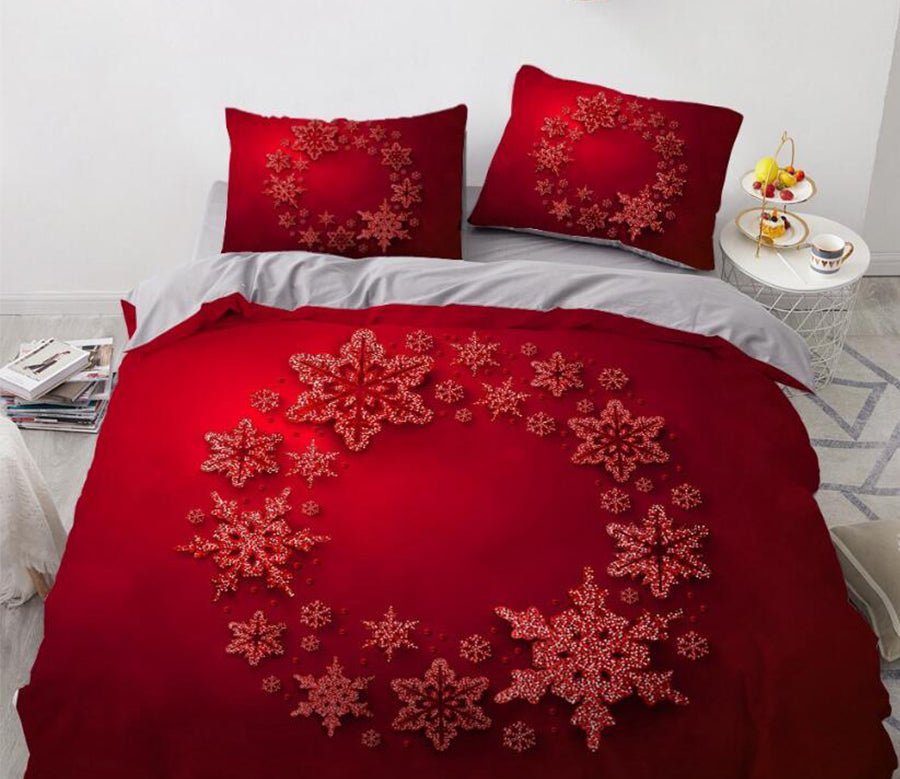 3D Red Snowflake 9157 Bed Pillowcases Quilt