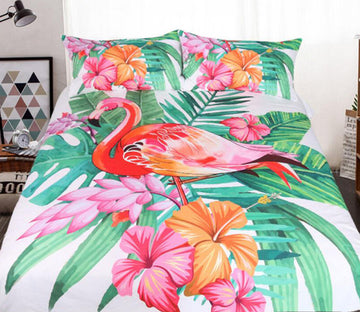 3D Flamingo Flower Leaf 196 Bed Pillowcases Quilt