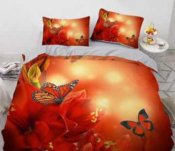 3D Orange Flower Butterfly 9183 Bed Pillowcases Quilt