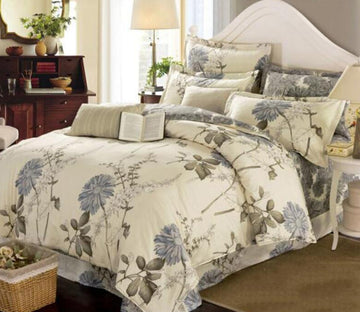 3D Gray Blue Flowers 66160 Bed Pillowcases Quilt
