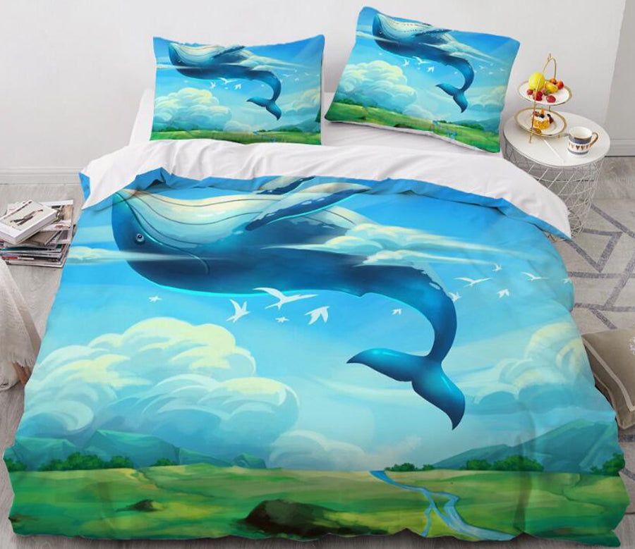 3D Cartoons Sky Grassland Whale 55191 Bed Pillowcases Quilt