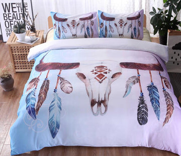 3D Deer Head Feather 9966 Bed Pillowcases Quilt