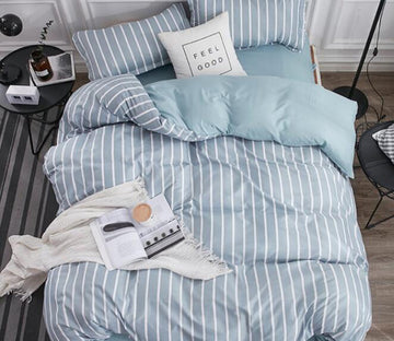 3D Light Blue Vertical Stripes 8171 Bed Pillowcases Quilt