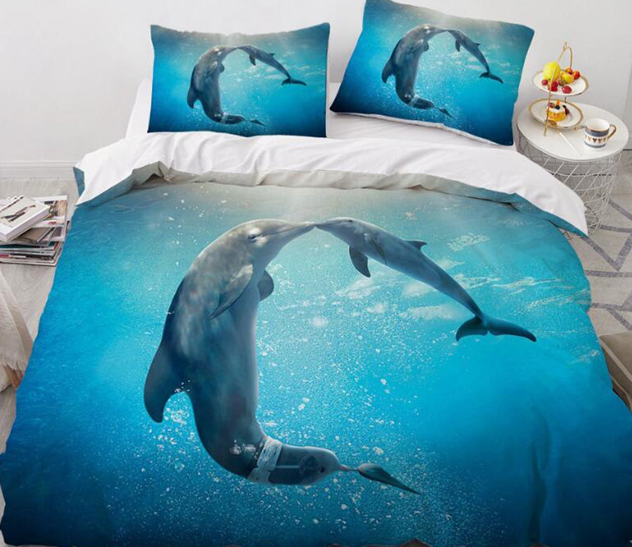 3D Sea Dolphin 77141 Bed Pillowcases Quilt