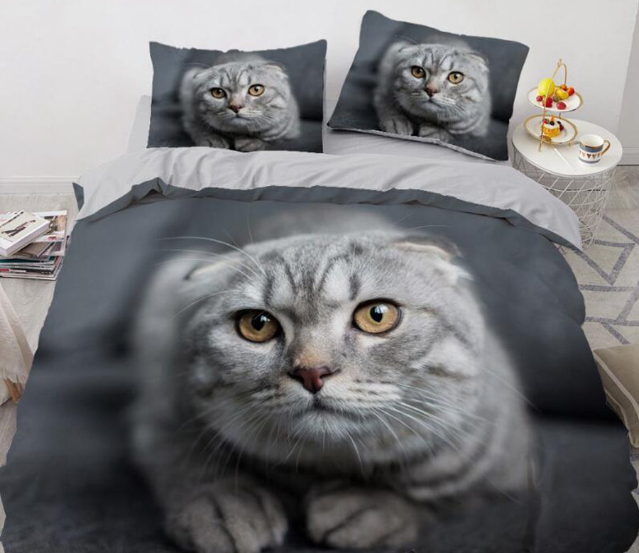 3D Grey Tabby Cat 77115 Bed Pillowcases Quilt