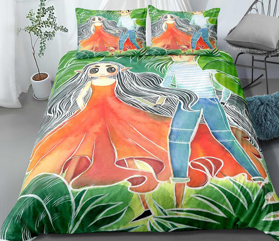3D Cartoon Boy Girl 9995 Bed Pillowcases Quilt