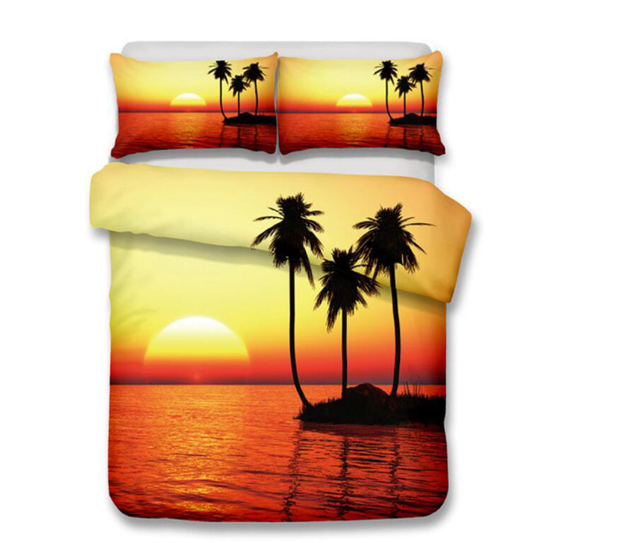 3D Sunrise Coconut Tree 1027 Bed Pillowcases Quilt