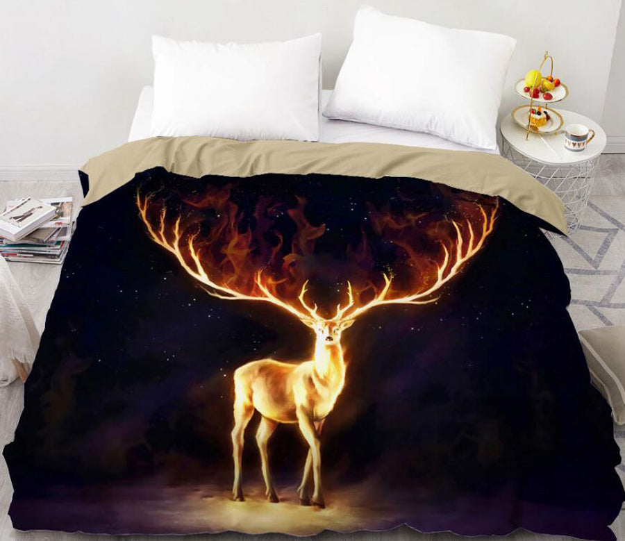 3D Deer Golden Light Antlers 8861 Bed Pillowcases Quilt