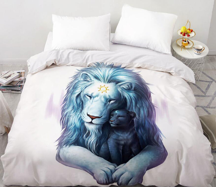 3D Big Lion Little Lion 88114 Bed Pillowcases Quilt