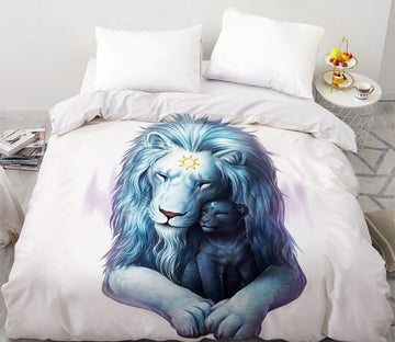 3D Big Lion Little Lion 88114 Bed Pillowcases Quilt