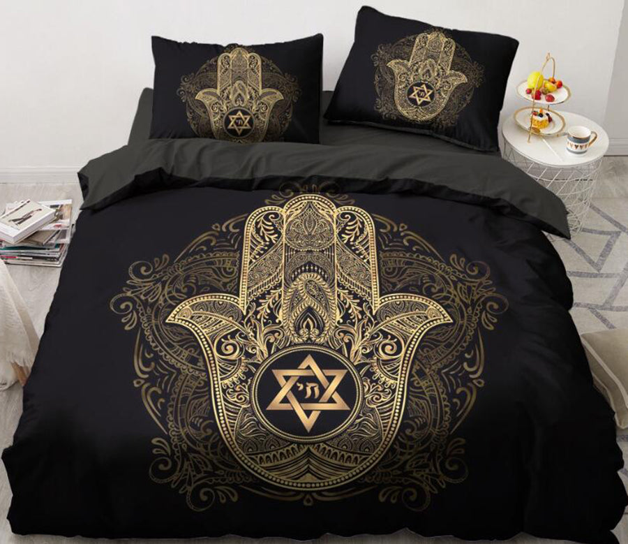3D Gold Hand Of Fatima Six-Pointed Star 5569 Bed Pillowcases Quilt