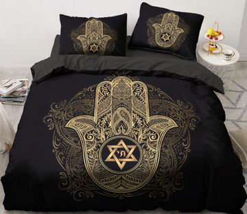 3D Gold Hand Of Fatima Six-Pointed Star 5569 Bed Pillowcases Quilt