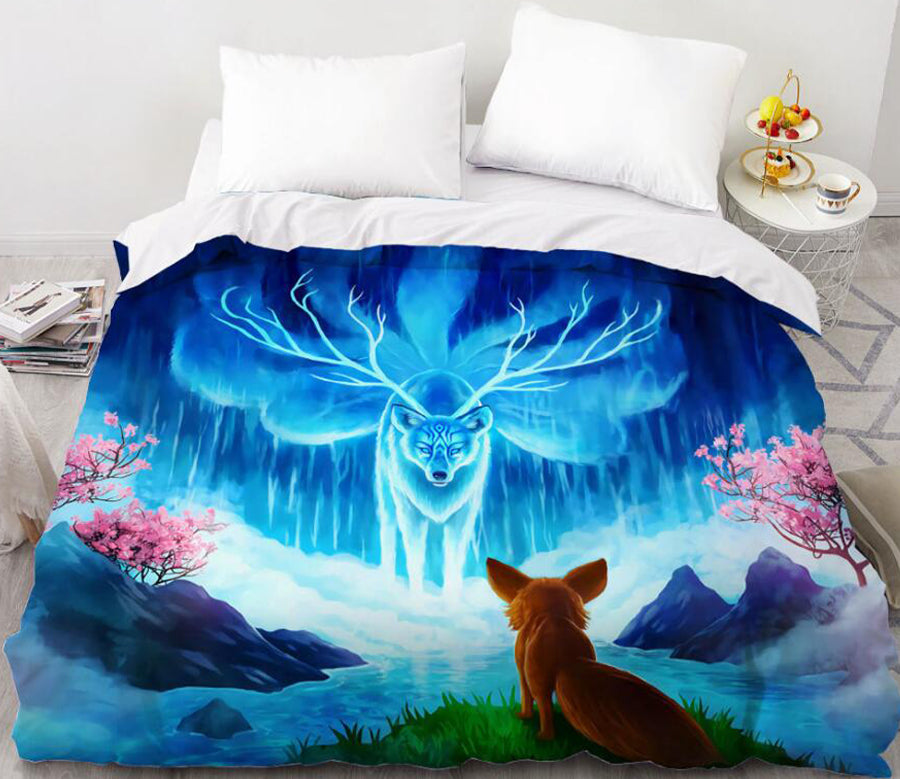 3D Nine Tailed White Fox 8863 Bed Pillowcases Quilt