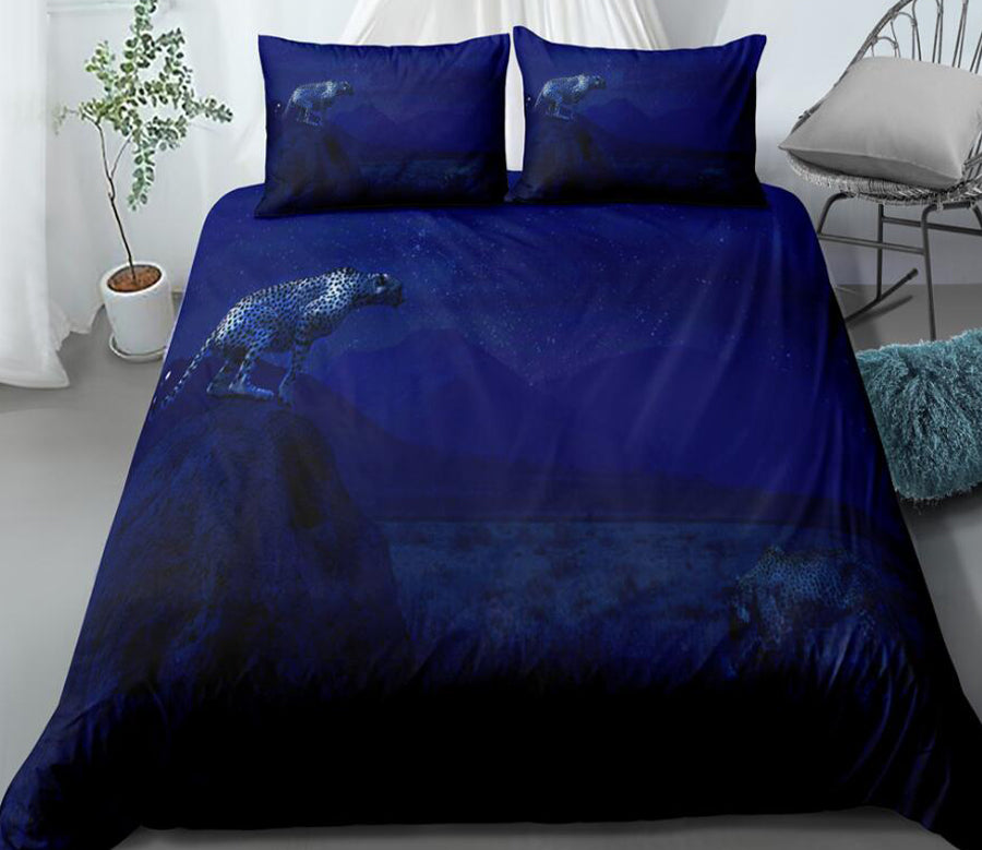 3D Night Leopard Stone 1124 Bed Pillowcases Quilt