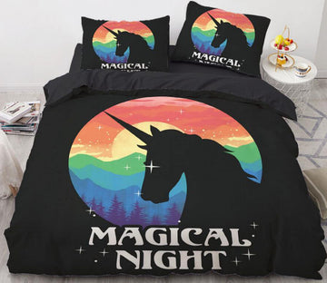 3D Rainbow Unicorn Shadow 8840 Bed Pillowcases Quilt
