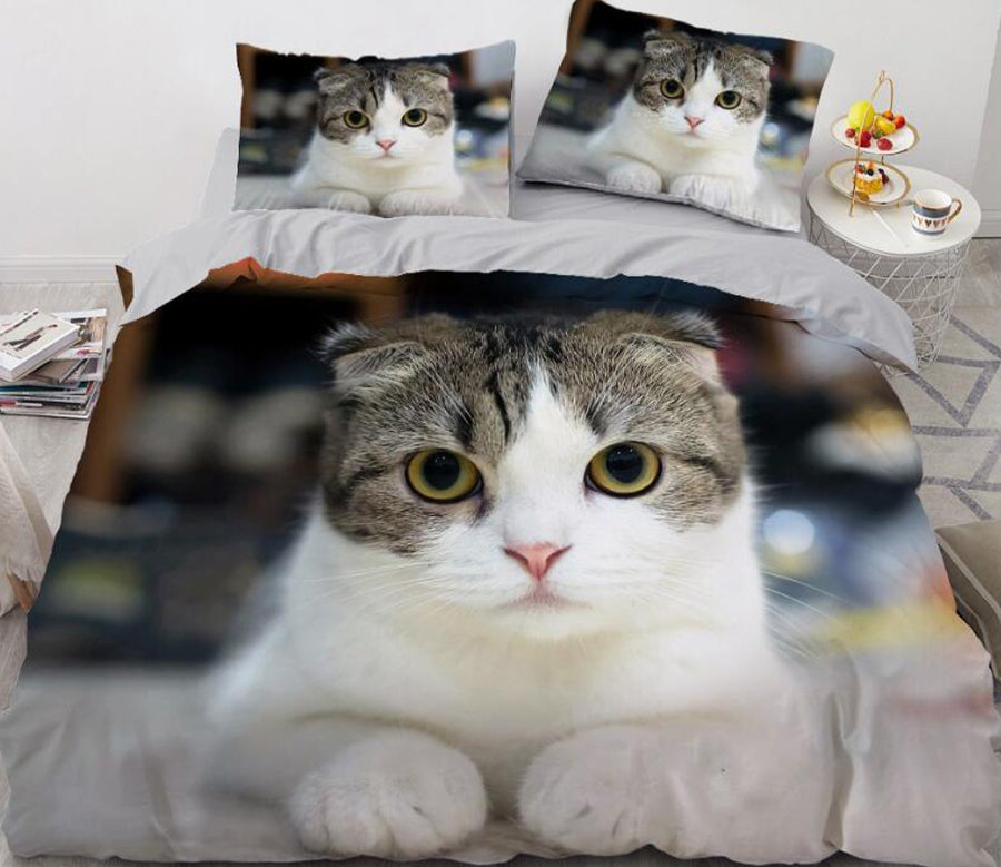 3D Fold-Eared Cat 77122 Bed Pillowcases Quilt