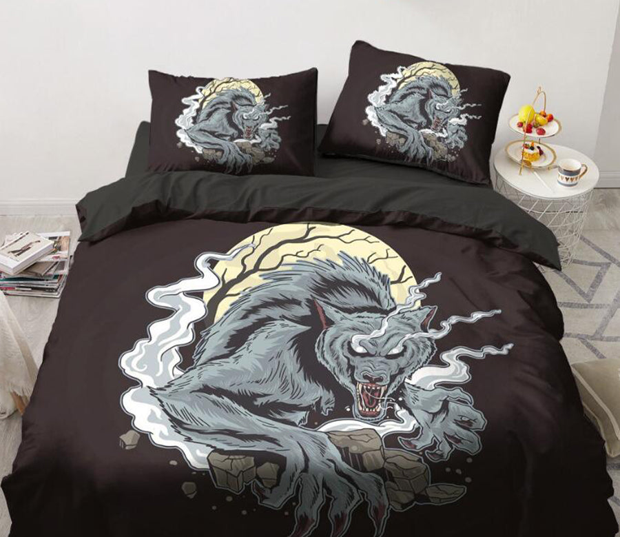 3D Moon Wolf 9125 Bed Pillowcases Quilt