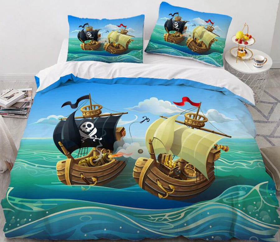 3D Cartoon Boat 55145 Bed Pillowcases Quilt
