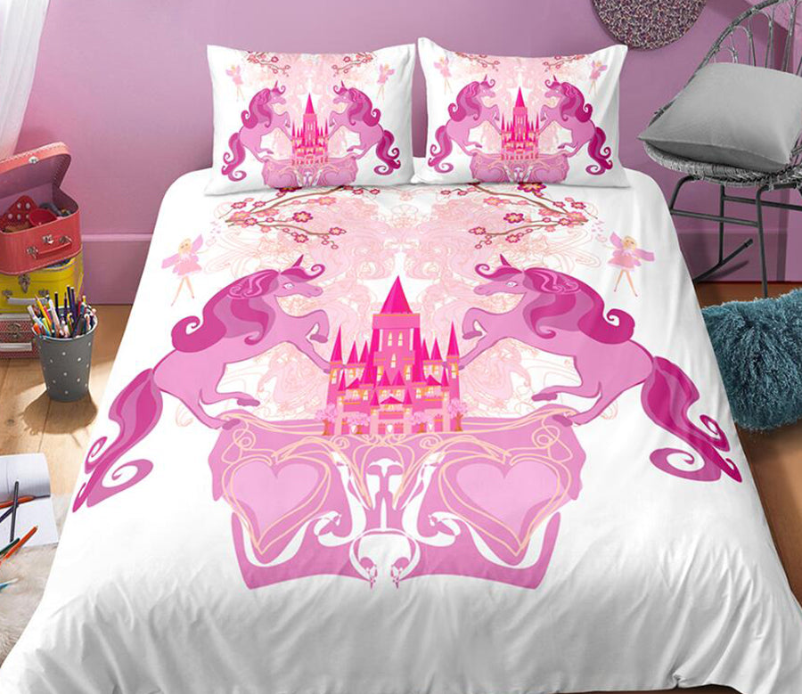 3D Pink Castle Unicorn 0114 Bed Pillowcases Quilt