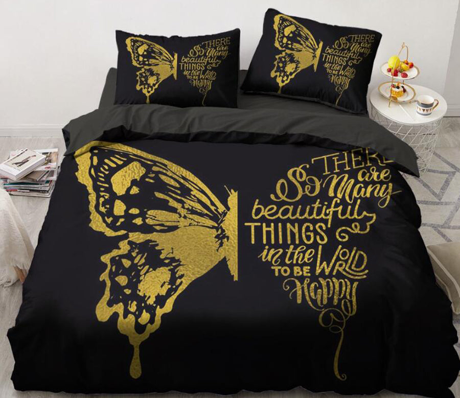 3D Gold Butterfly English Alphabet 5565 Bed Pillowcases Quilt