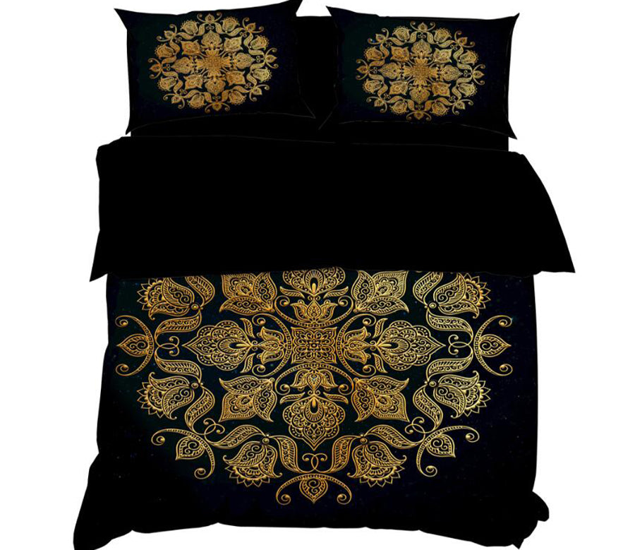 3D Black Background Golden Pattern 11165 Bed Pillowcases Quilt
