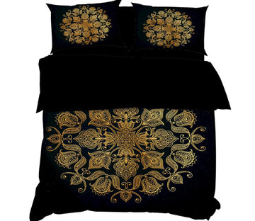 3D Black Background Golden Pattern 11165 Bed Pillowcases Quilt