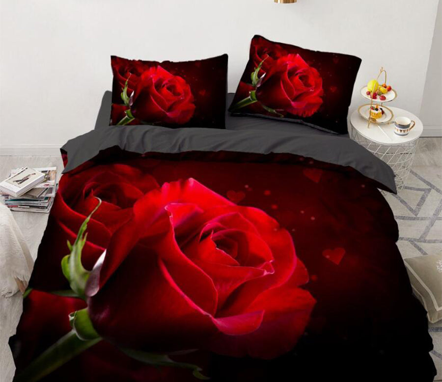 3D Red Rose 9182 Bed Pillowcases Quilt