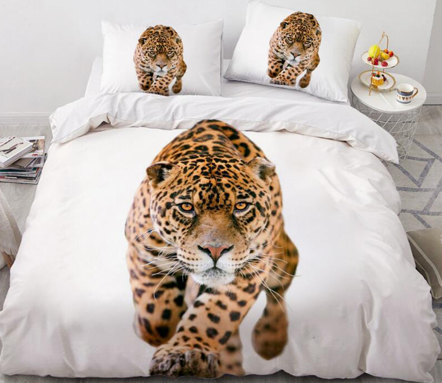 3D White Background Leopard 066 Bed Pillowcases Quilt