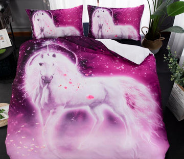3D White Horse Aperture 66145 Bed Pillowcases Quilt