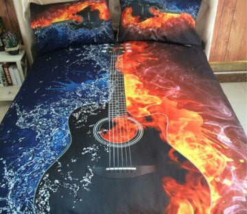3D Fire And Water Guitar 11100 Bed Pillowcases Quilt
