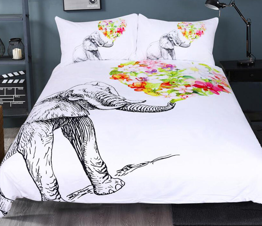 3D Flowers Elephant 1128 Bed Pillowcases Quilt