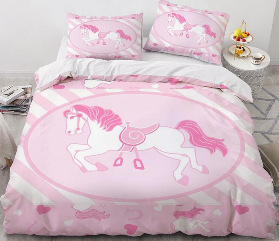 3D Cartoons Pink Horse 55188 Bed Pillowcases Quilt