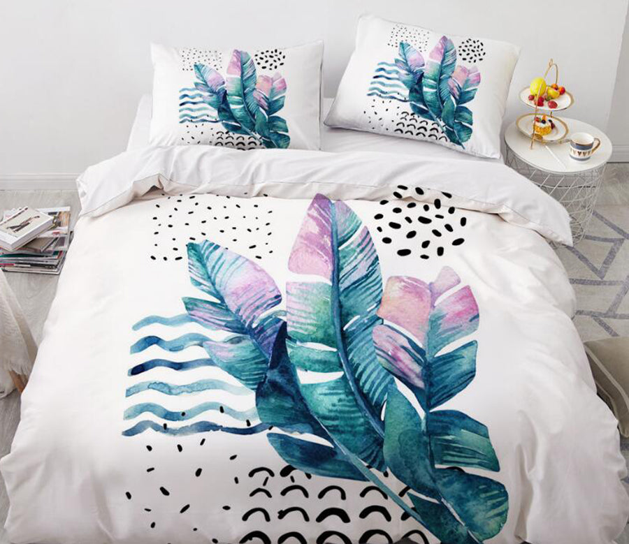 3D Leaves Point 7711 Bed Pillowcases Quilt