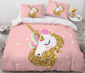 3D Golden Unicorn 172 Bed Pillowcases Quilt