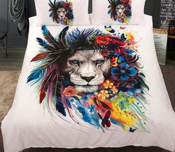 3D Lion Flower Feather 77200 Bed Pillowcases Quilt