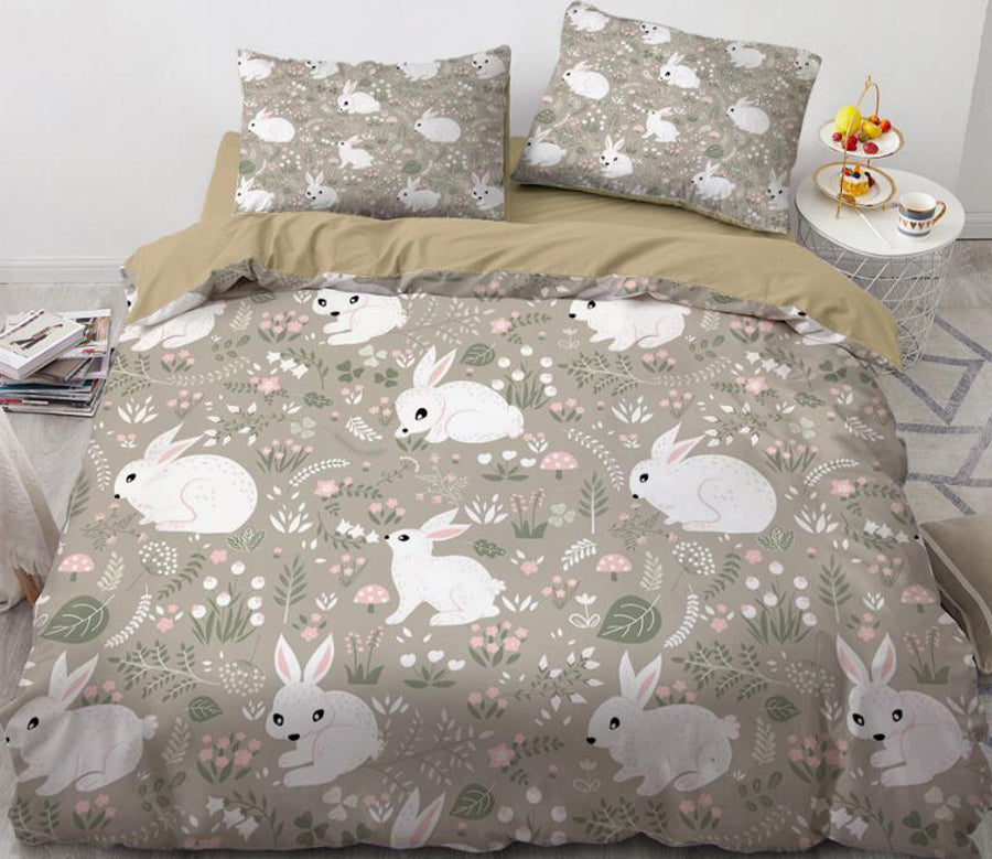 3D Cartoons Little White Rabbit Grass 011 Bed Pillowcases Quilt