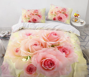 3D Yellow Pink Rose 9197 Bed Pillowcases Quilt