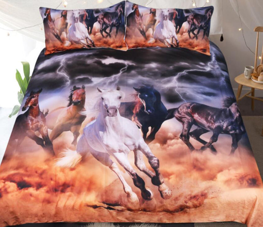 3D Five Horses Gallop 1115 Bed Pillowcases Quilt