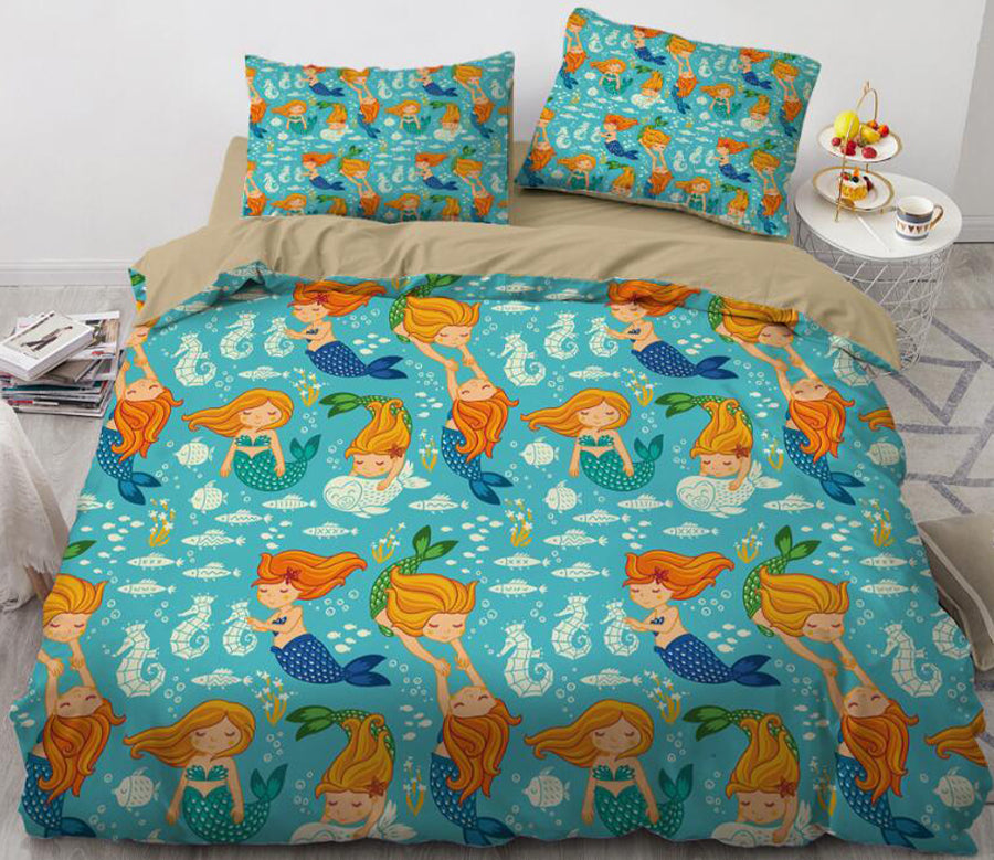 3D Cartoons Beauty Girl Hippocampus 026 Bed Pillowcases Quilt