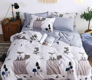 3D Grey Fox Mushroom 8113 Bed Pillowcases Quilt