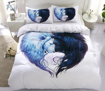 3D Black And White Two Lions 66139 Bed Pillowcases Quilt