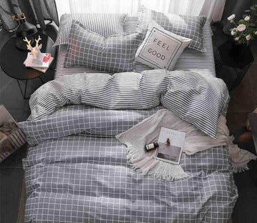 3D White Grid 8075 Bed Pillowcases Quilt