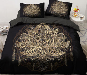 3D Gold Lotus Pattern Feather 5542 Bed Pillowcases Quilt