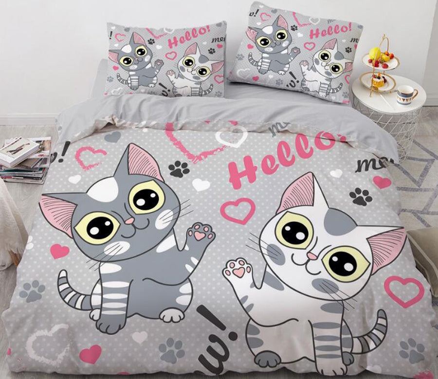 3D Cartoons Two Gray Cats 020 Bed Pillowcases Quilt