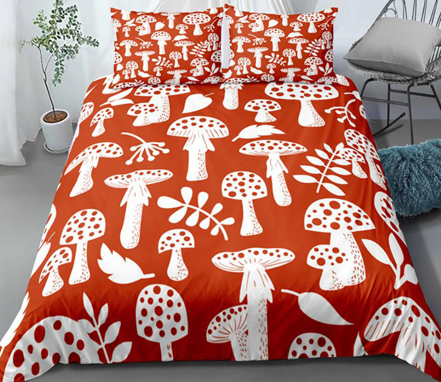 3D Red Bottom White Mushroom 1136 Bed Pillowcases Quilt