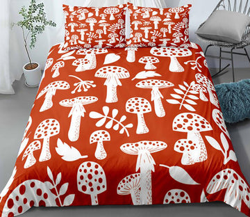 3D Red Bottom White Mushroom 1136 Bed Pillowcases Quilt