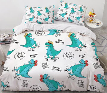 3D Cartoons Dinosaur Skateboard 014 Bed Pillowcases Quilt