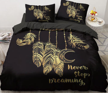 3D Gold Feather 5576 Bed Pillowcases Quilt